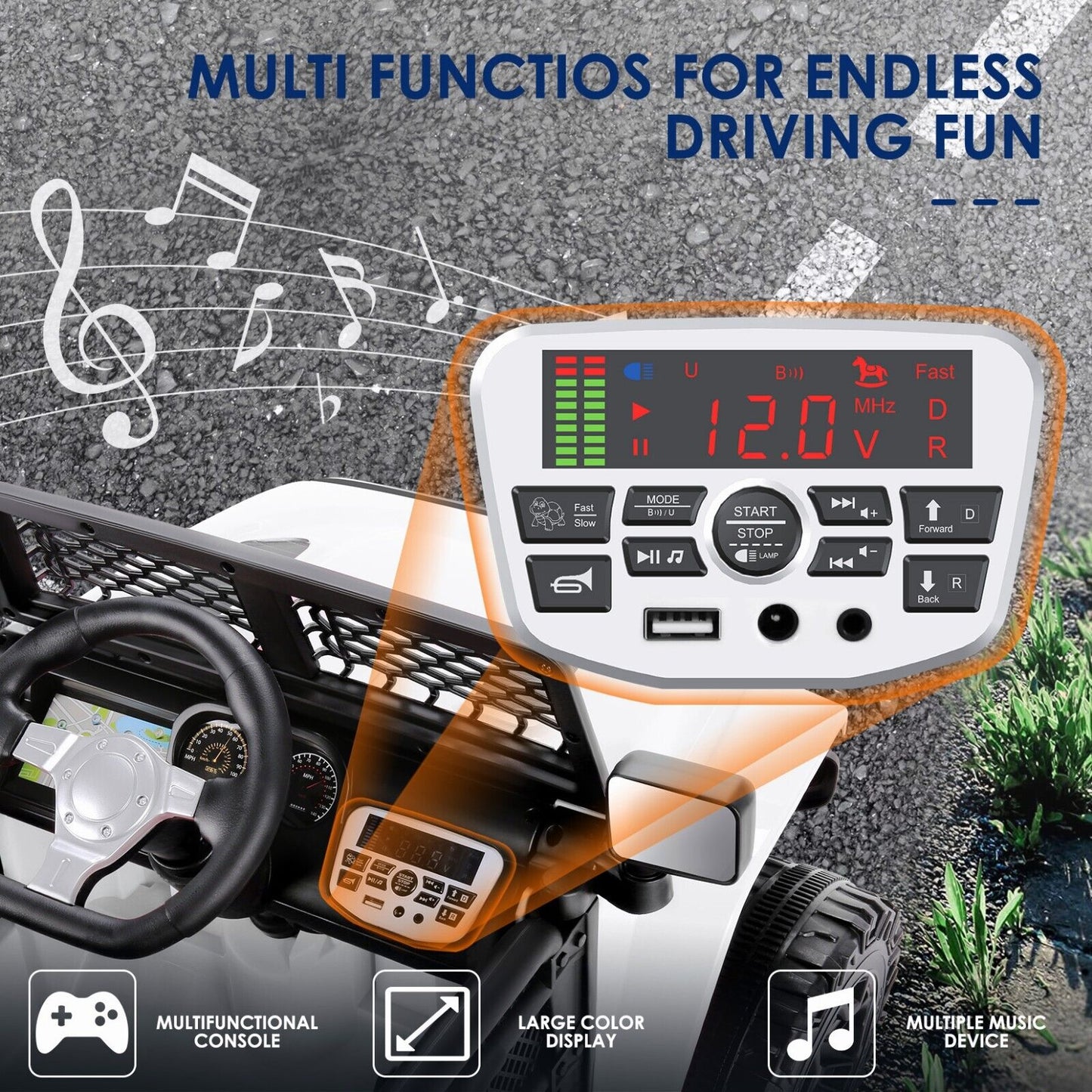 Kids Ride On Jeep Truck with Remote Control, MP3 Player, LED Lights, and 3 Speed Options - Perfect Gift for Children (24V/12V)