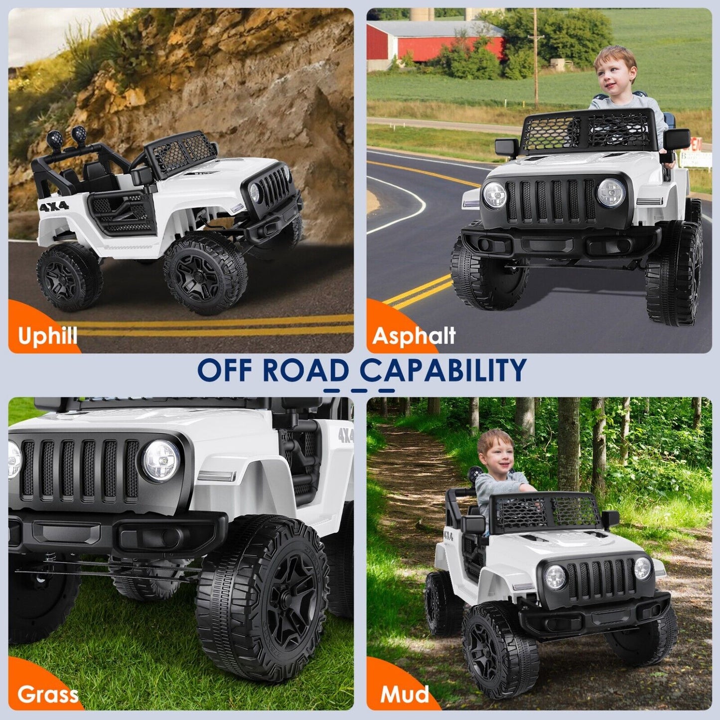 Kids Ride On Jeep Truck with Remote Control, MP3 Player, LED Lights, and 3 Speed Options - Perfect Gift for Children (24V/12V)