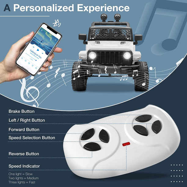 Kids Ride On Jeep Truck with Remote Control, MP3 Player, LED Lights, and 3 Speed Options - Perfect Gift for Children (24V/12V)
