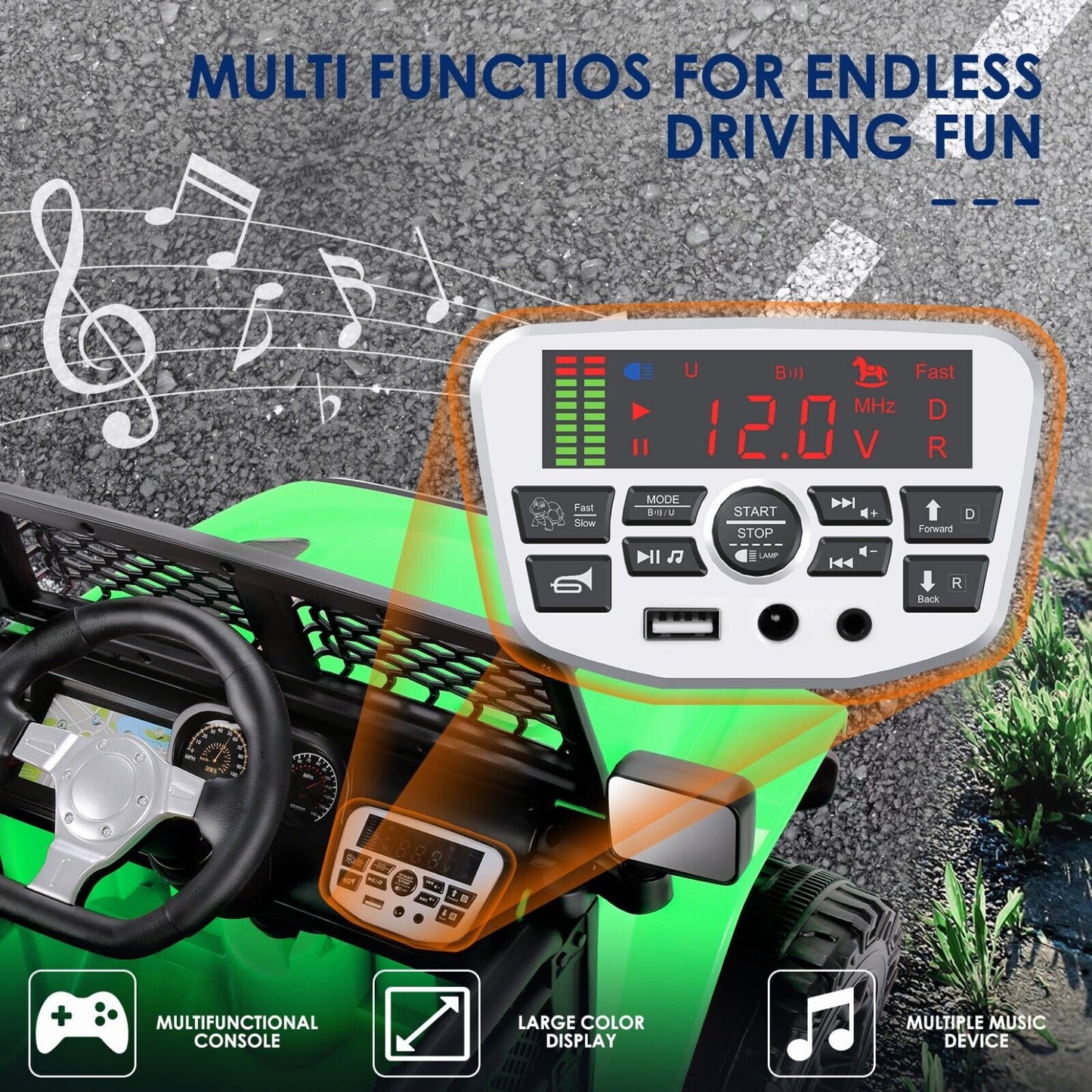 Kids Ride On Jeep Truck with Remote Control, MP3 Player, LED Lights, and 3 Speed Options - Perfect Gift for Children (24V/12V)
