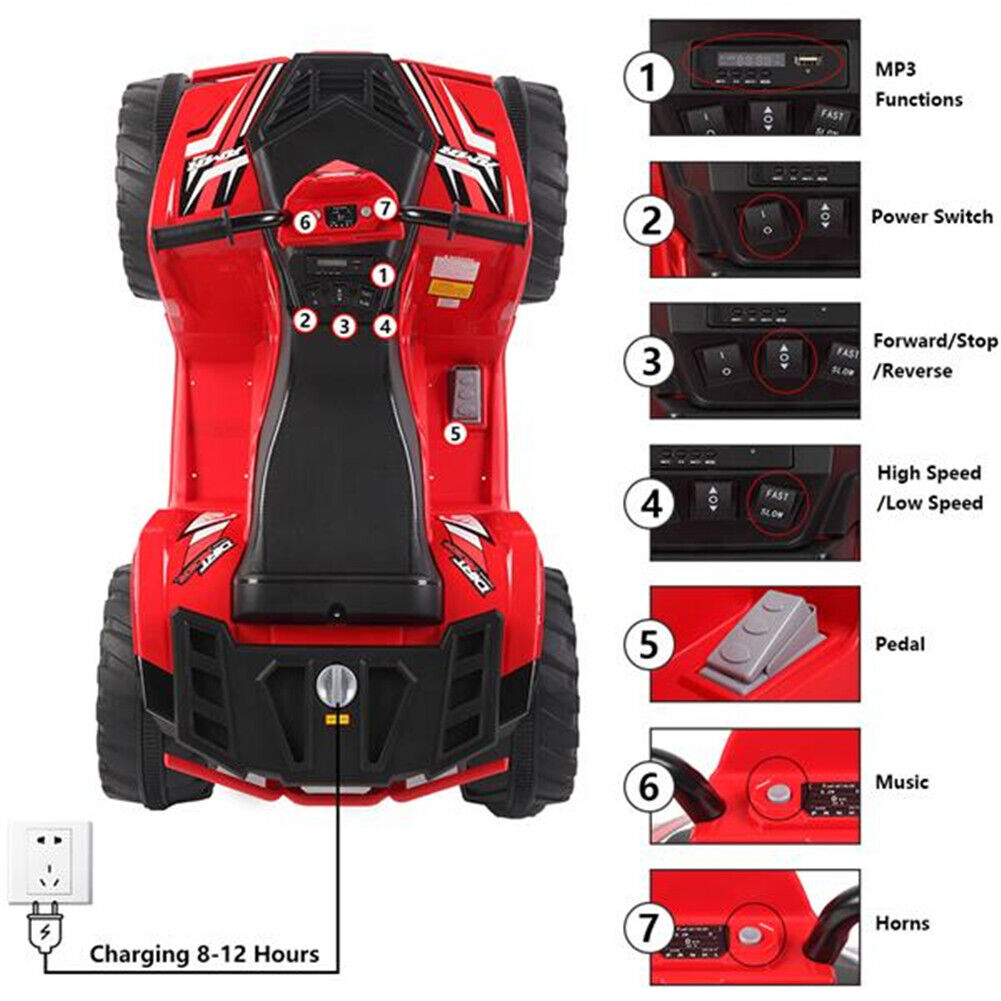 Electric Ride-On ATV Truck for Kids Ages 3-8 - 12V Power Wheels Car