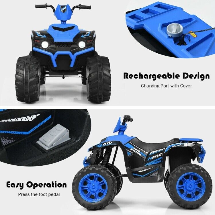 Electric Ride-On Car for Kids with 2 Speeds, MP3 Player, LED Lights, and Treaded Tires - 12V