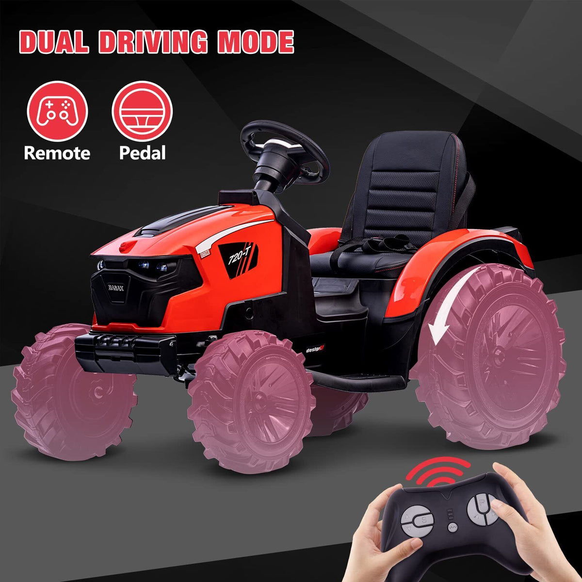 Electric Tractor Ride-On Toy with Remote Control for Kids Ages 3-8
