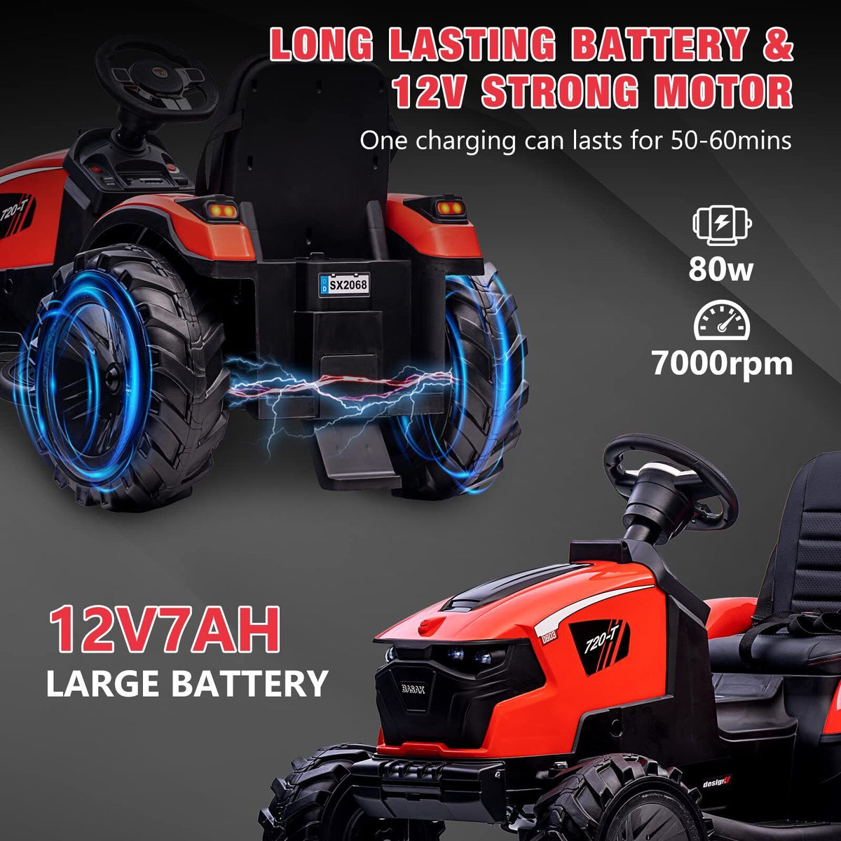 Electric Tractor Ride-On Toy with Remote Control for Kids Ages 3-8