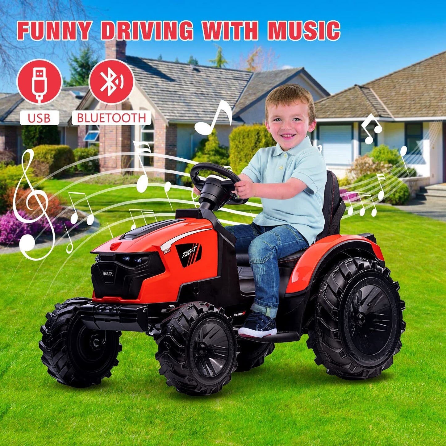 Electric Tractor Ride-On Toy with Remote Control for Kids Ages 3-8