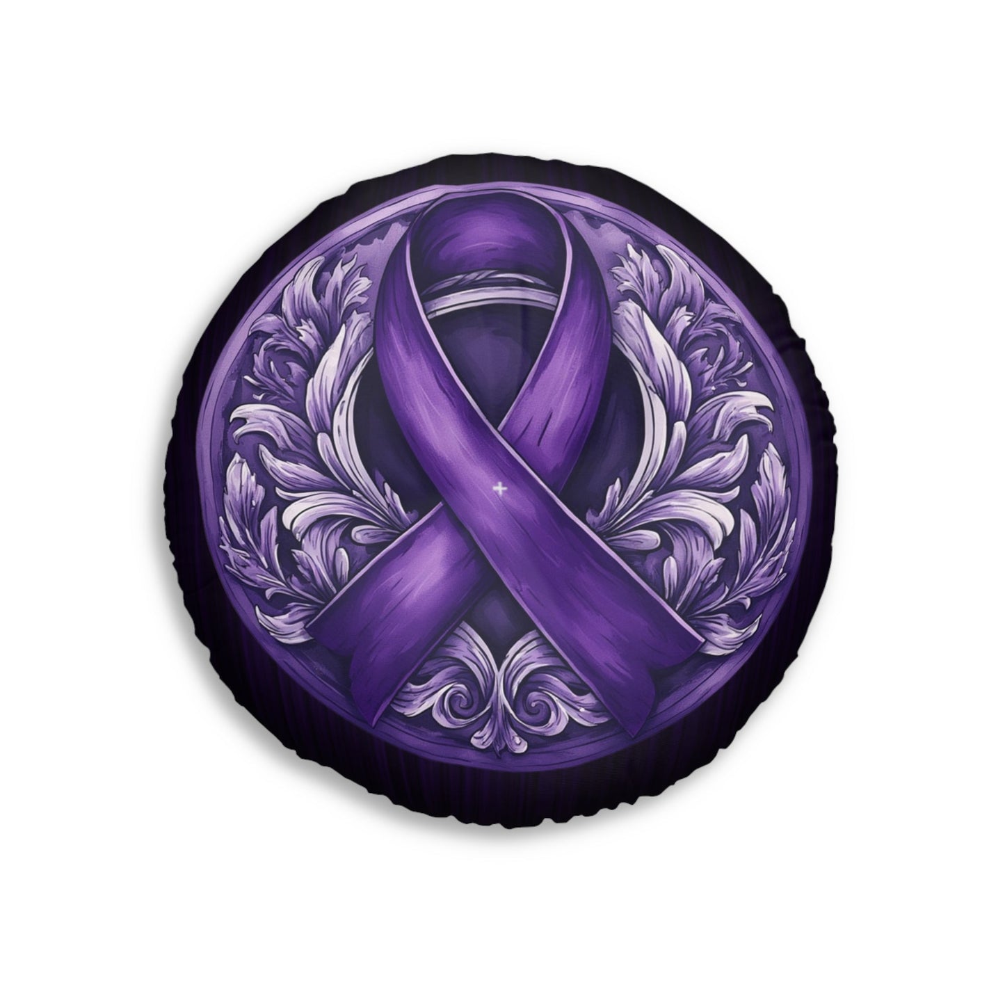 Elegant Purple Ribbon Tufted Floor Pillow, Round