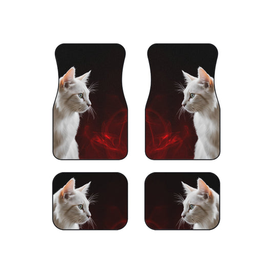 Elegant White Cat Car Mats - Set of 4 - Stylish Auto Accessories for Pet Lovers