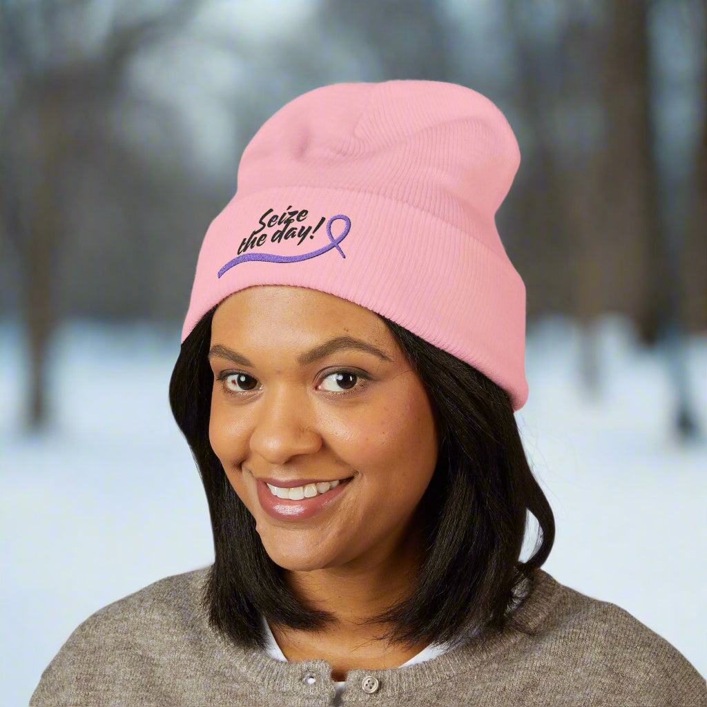 Embroidered Seize the Day Beanie