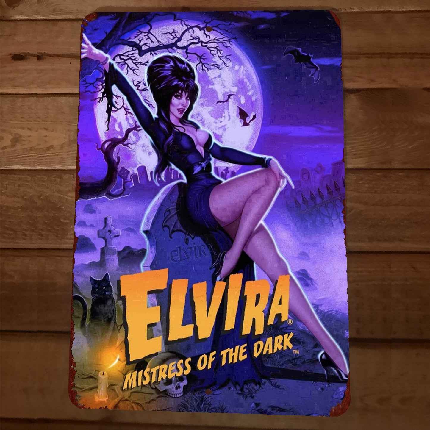 Elvira Mistress of the Dark in Cemetary 8x12 Metal Wall Sign Horror Movie Poster