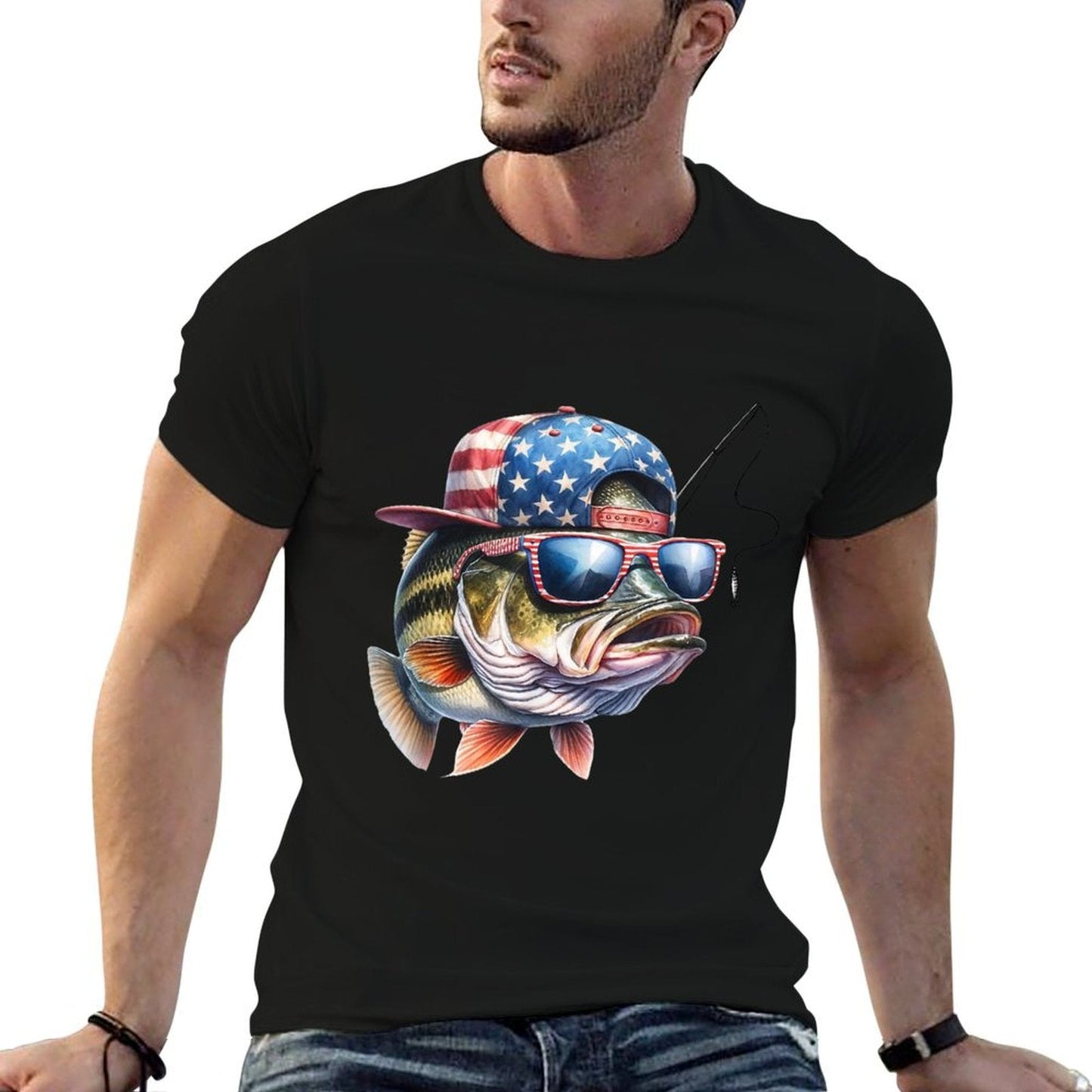 Funny Fishing & Fisherman Gift American Flag T-Shirt