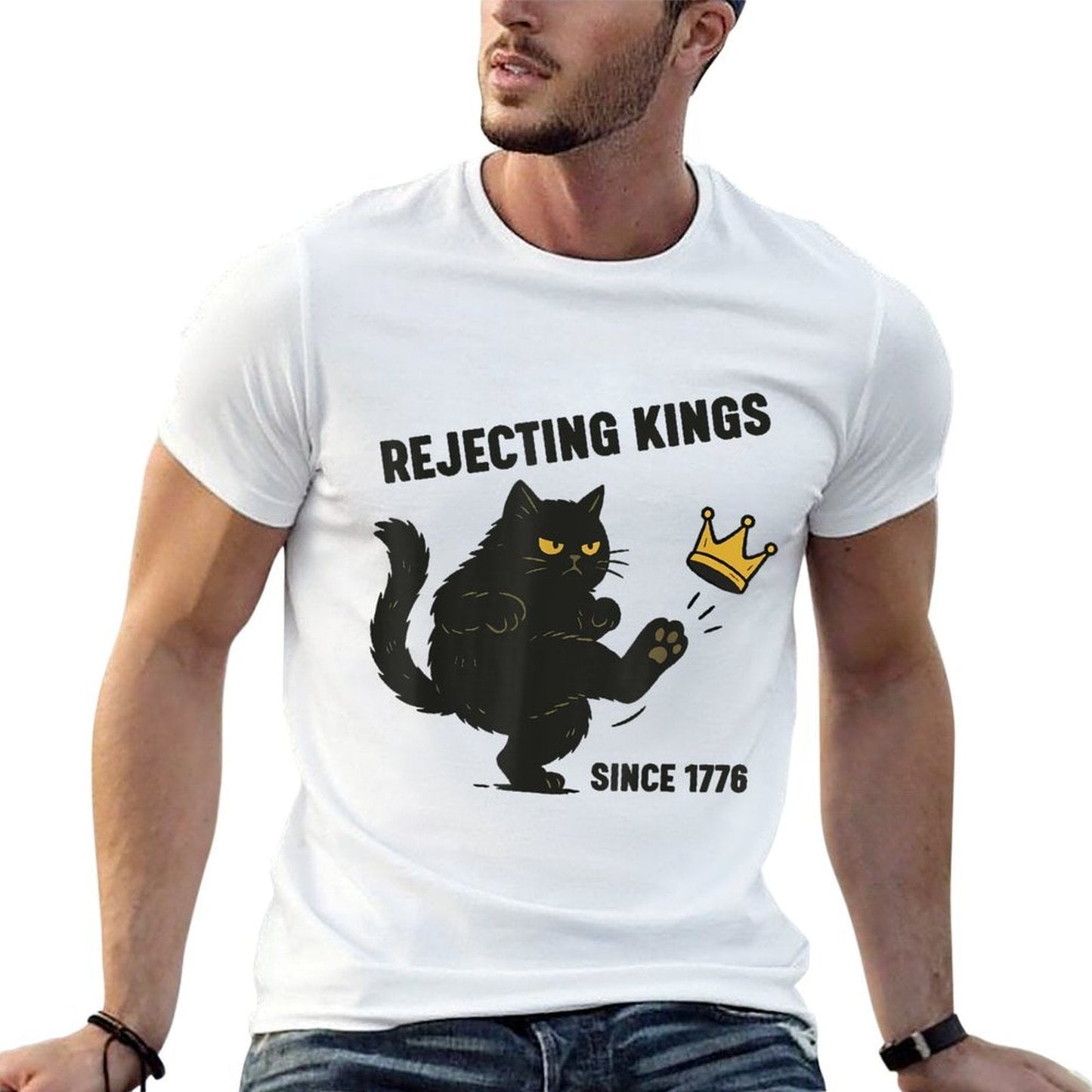 Rejecting Kings America Since 1776 Political Funny Black Cat  Vintage-inspired T-Shirt