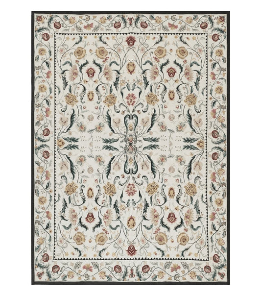 New Needlepoint Rug 9x12, Hand Woven Wool Area Rug, Flatweave Carpet, Handmade Chinese Needlepoint, Floral European Design, Ivory Background