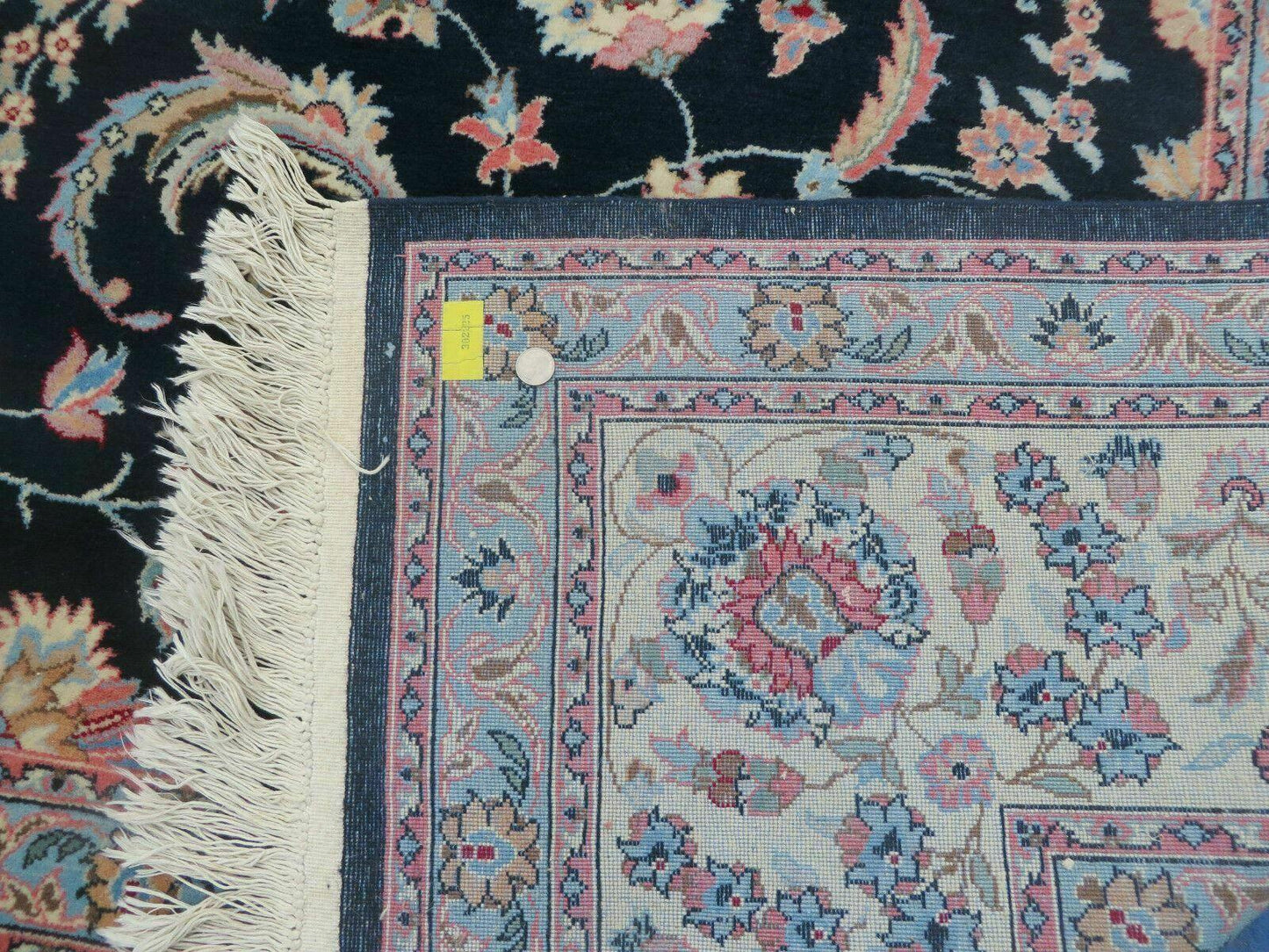 Large Indo Persian Rug 10x14, Wool Hand-Knotted Carpet, Navy Blue Ivory