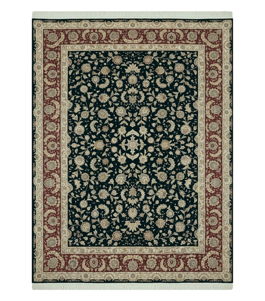 9' X 12' Vintage Handmade Fine Chinese Oriental Floral Wool Rug Silk Black