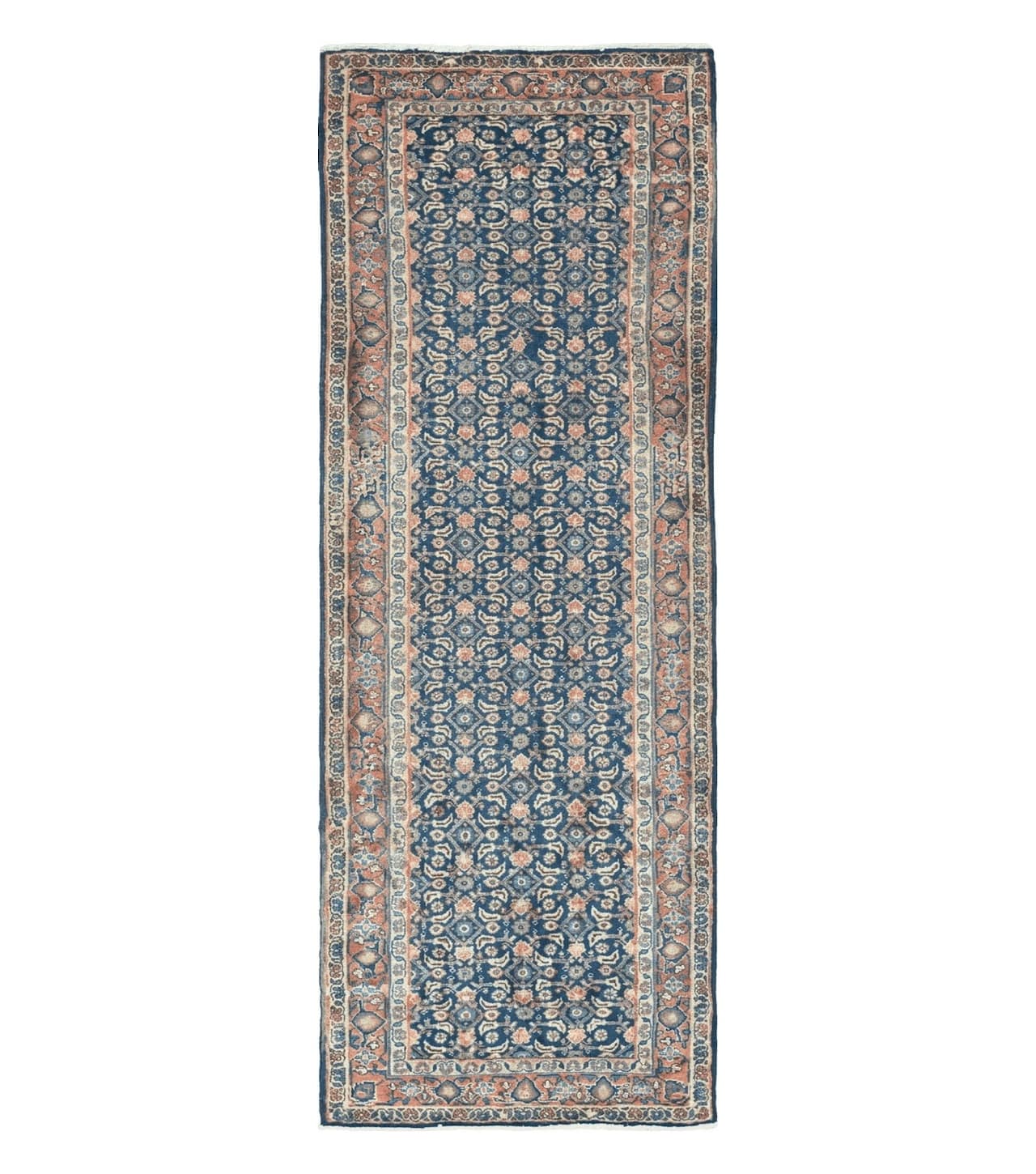 3'7" X 10' Antique Handmade India Floral Oriental Wool Runner Rug Organic Blue
