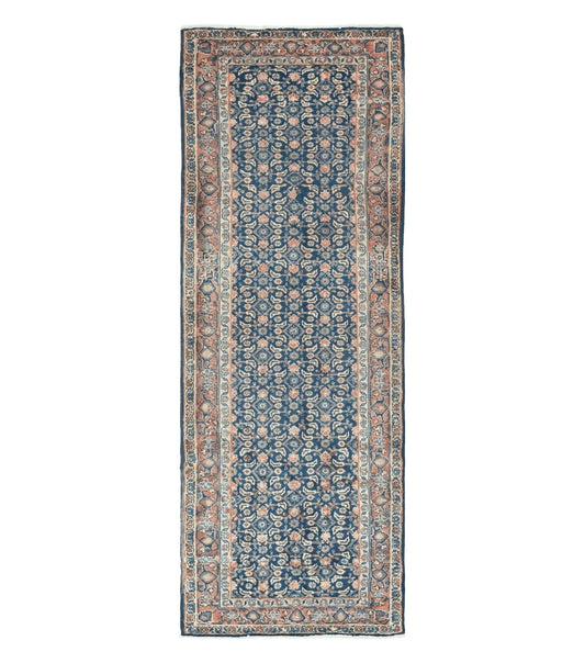 3'7" X 10' Antique Handmade India Floral Oriental Wool Runner Rug Organic Blue