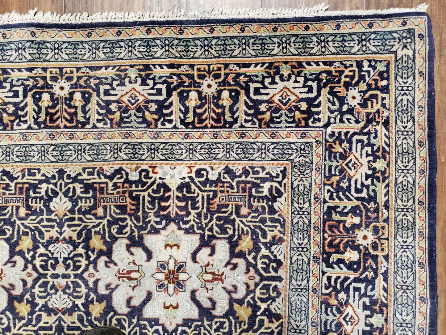 Persian Kashan Rug, Navy Blue, Hand-Knotted, Wool, 4' 8" x 7' 4", Pair A