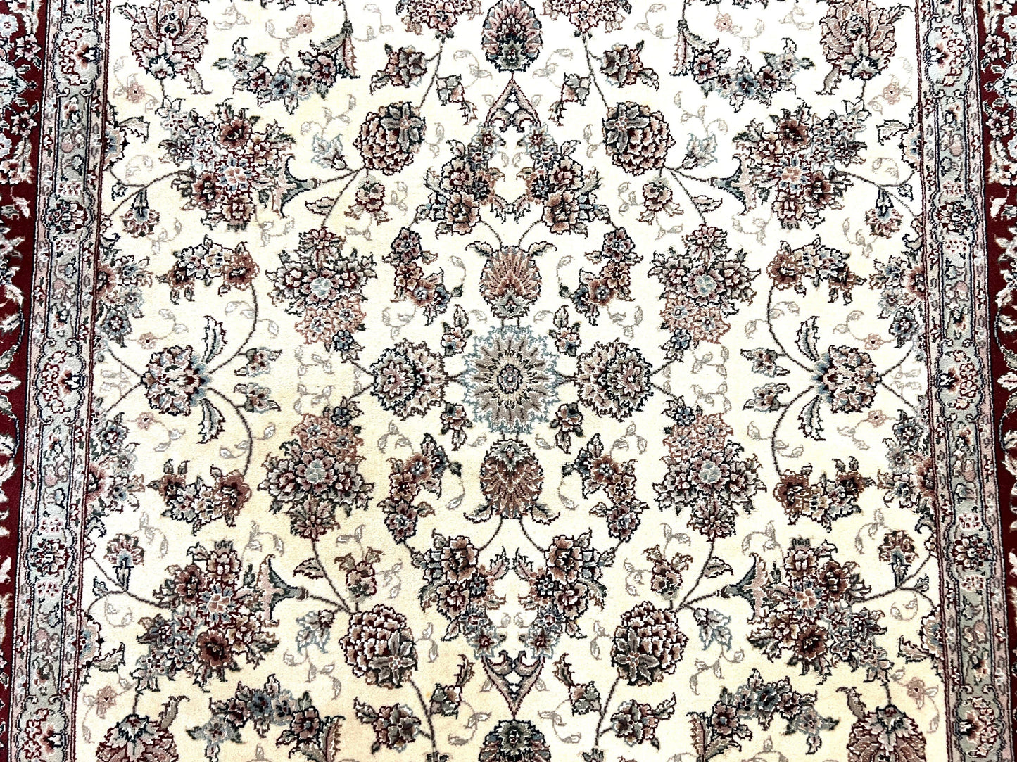 Pak Persian Rug 6x9, Floral Allover Carpet 6 x 9 ft, Cream and Maroon Hand Knotted Wool and Silk Fine Oriental Rug, Traditional Vintage Rug