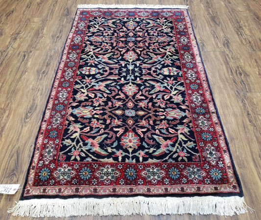 Antique Persian Sarouk Rug 3x5, Navy Blue, Allover Pattern, Hand Knotted