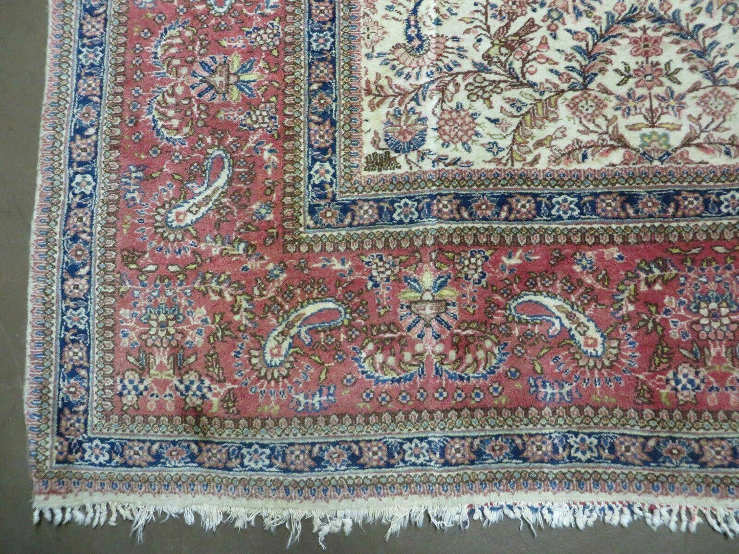 Persian Tabriz Rug 8x10, Bird Motifs Floral, Boteh Paisleys, Cream and Red, Handmade Wool Carpet