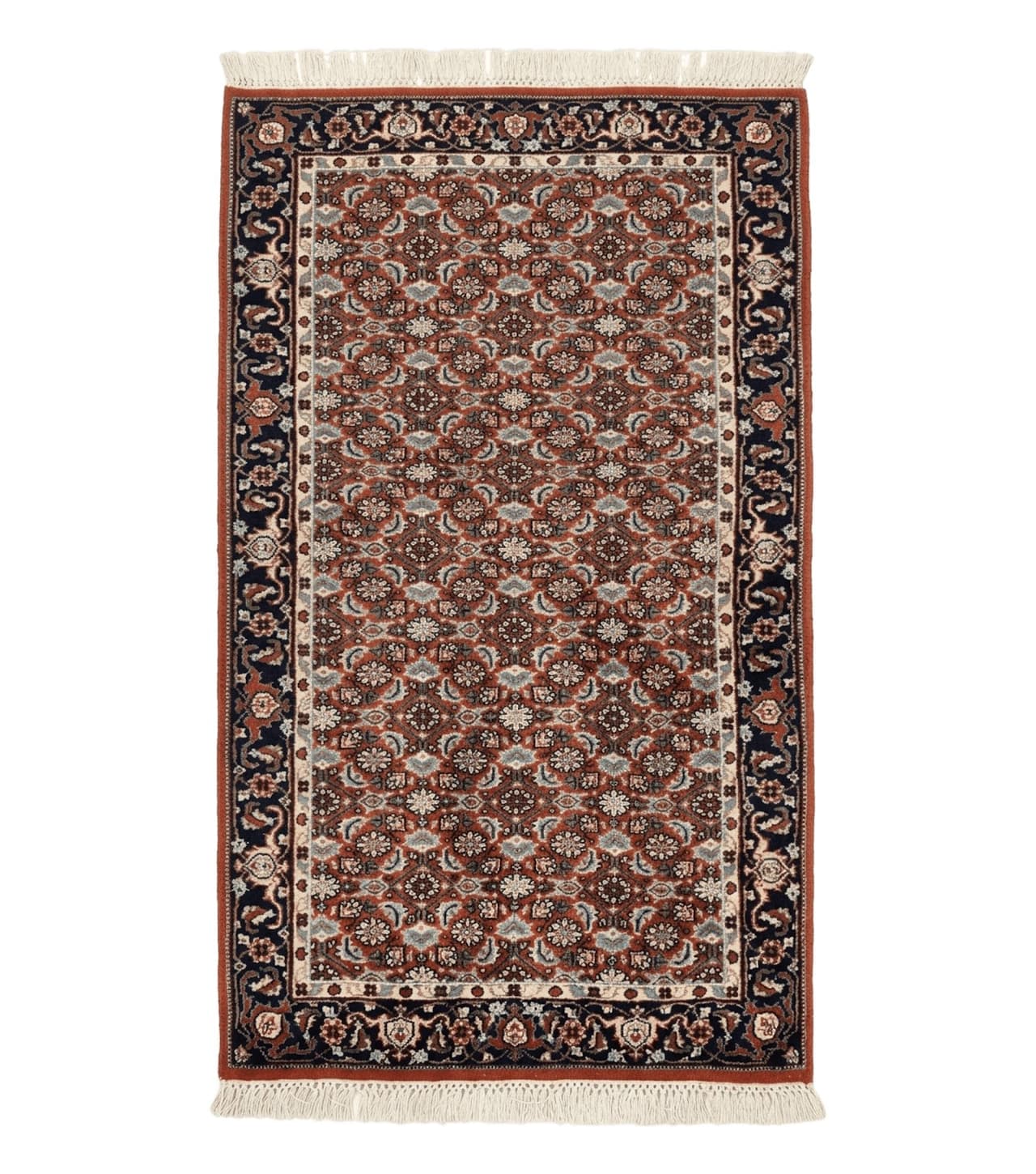 Indo Persian Rug 3x5, Red and Navy Blue, Wool Vintage Handmade Small Carpet 3 x 5 ft, Herati Pattern, Bidjar Rug