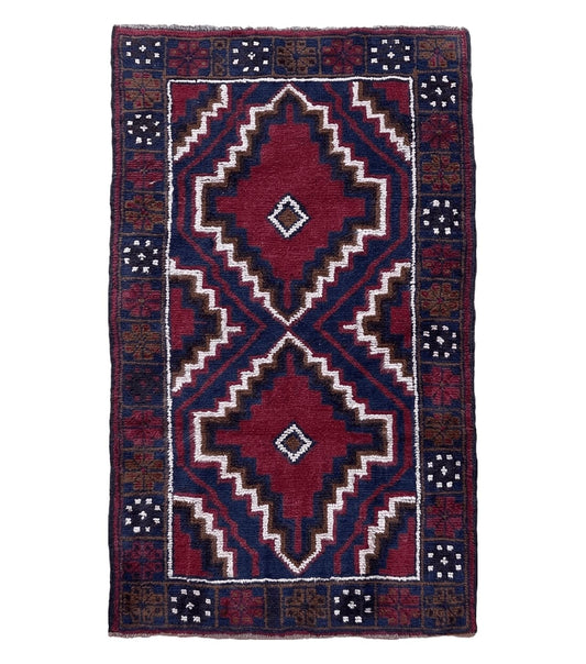 3 X 5 Vintage Handmade Tribal Wool Rug Balouchi Rug Afghan Rug Red Beige Nice