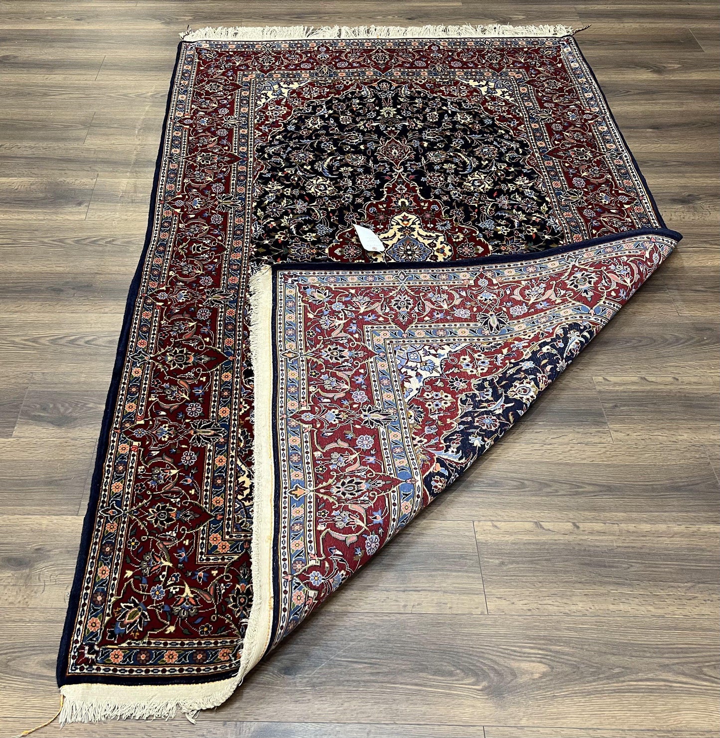 Dark Blue Persian Rug 5x8, Kork Wool Semi Antique Kashan Carpet, Very Fine Lachak Toranj Rug, Hand Knotted Floral Medallion Rug, 5 x 8 Oriental Rug