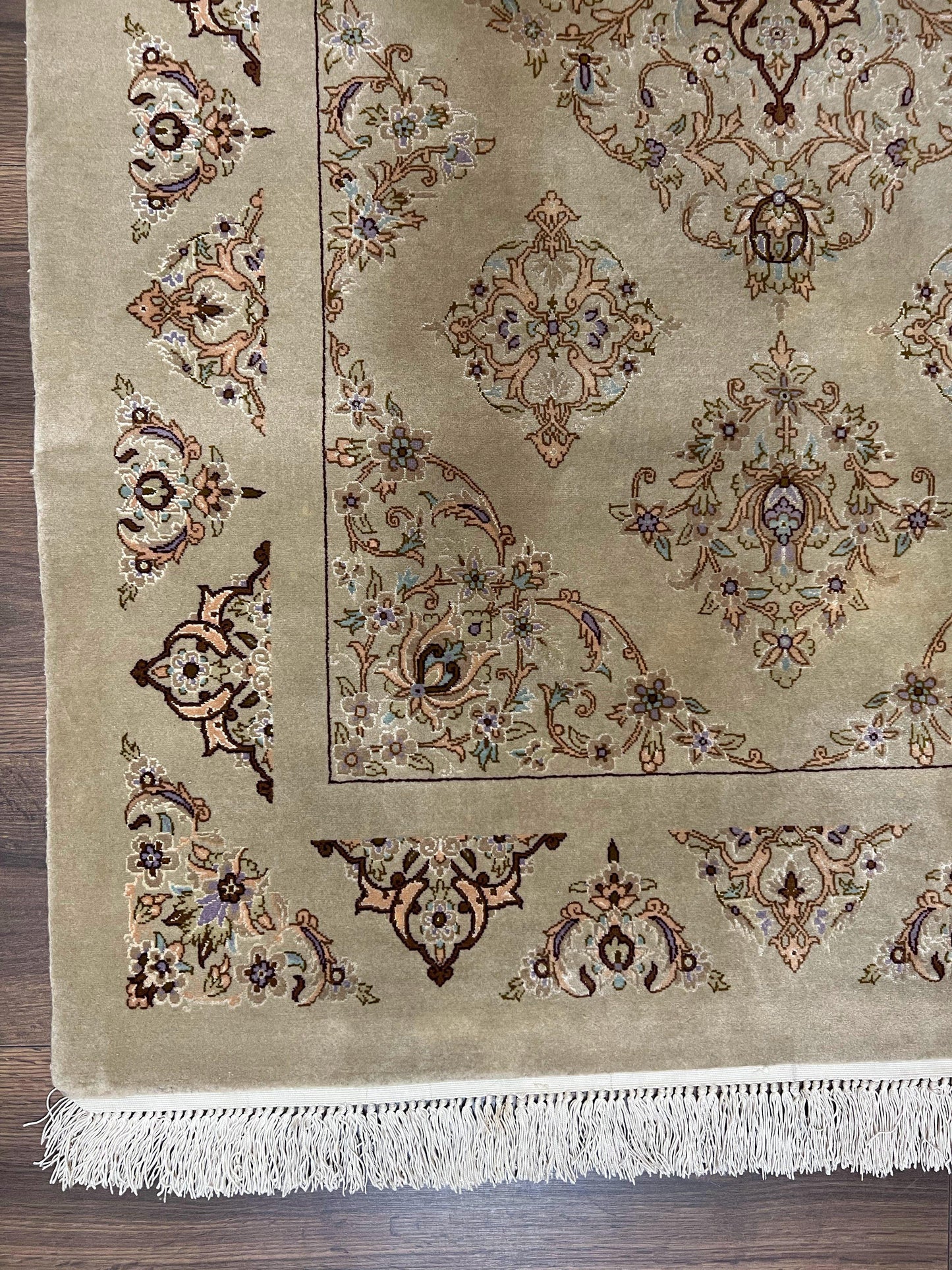 Very Fine Persian Isfahan Rug 3x5 ft with Signature, Kork Wool on Silk Foundation, Gray-Taupe Vintage Hand Knotted Oriental Carpet, 60 Raj 460 KPSI