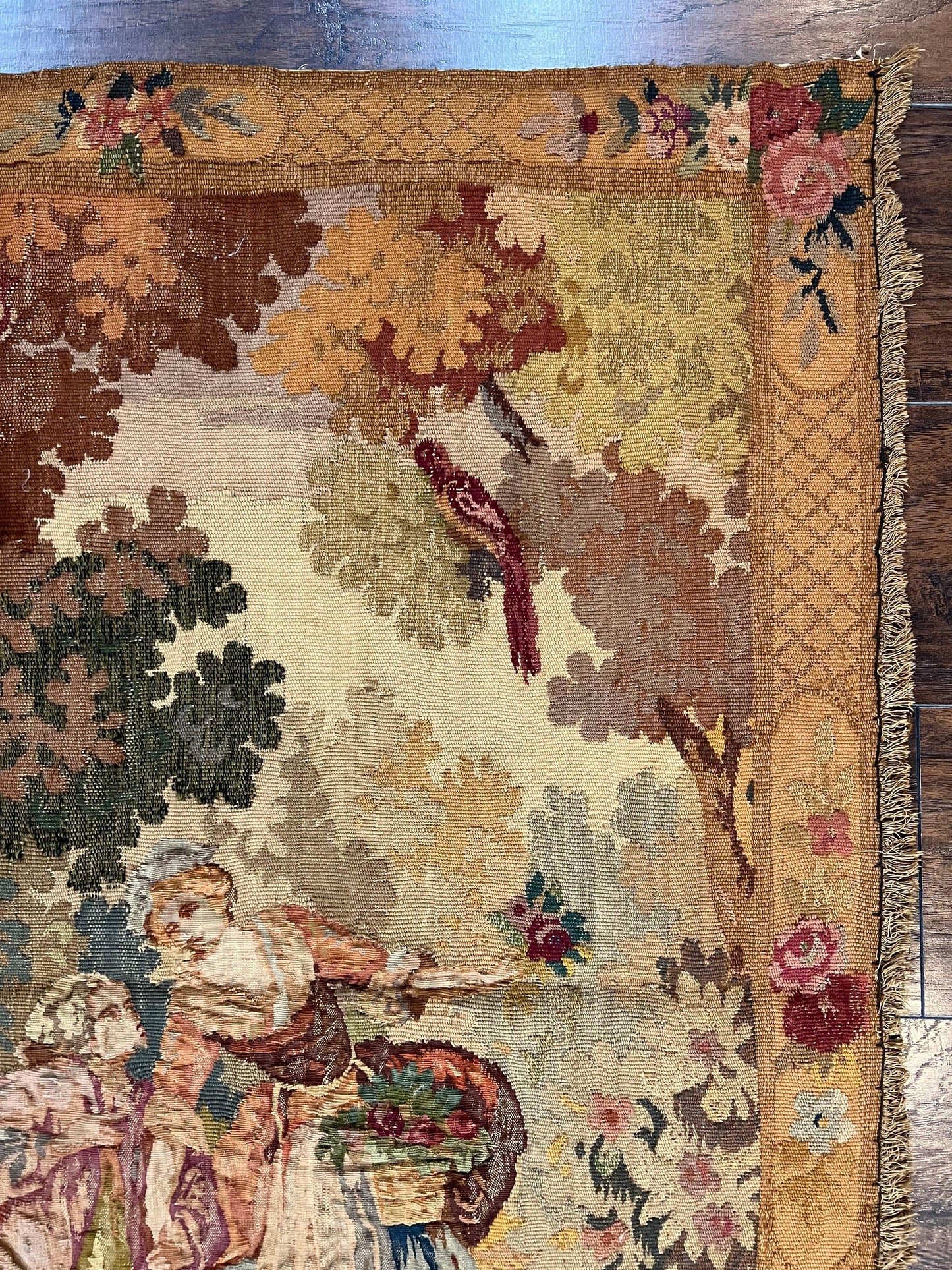 Antique Tapestry 3x4, European French Tapestry, Hand Loomed Victorian Tapestry, Vintage Wool Tapestry 3 x 4 ft