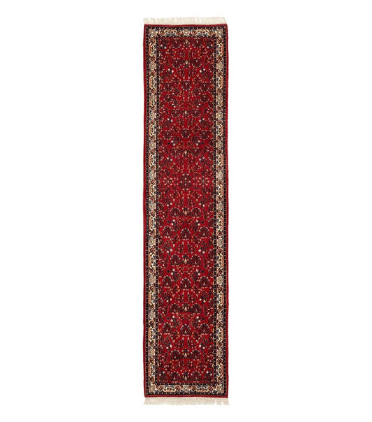 Indo Persian Sarouk Runner Rug 3 x 12, Red and Cream, Allover Pattern, 12ft Runner, Hand Knotted
