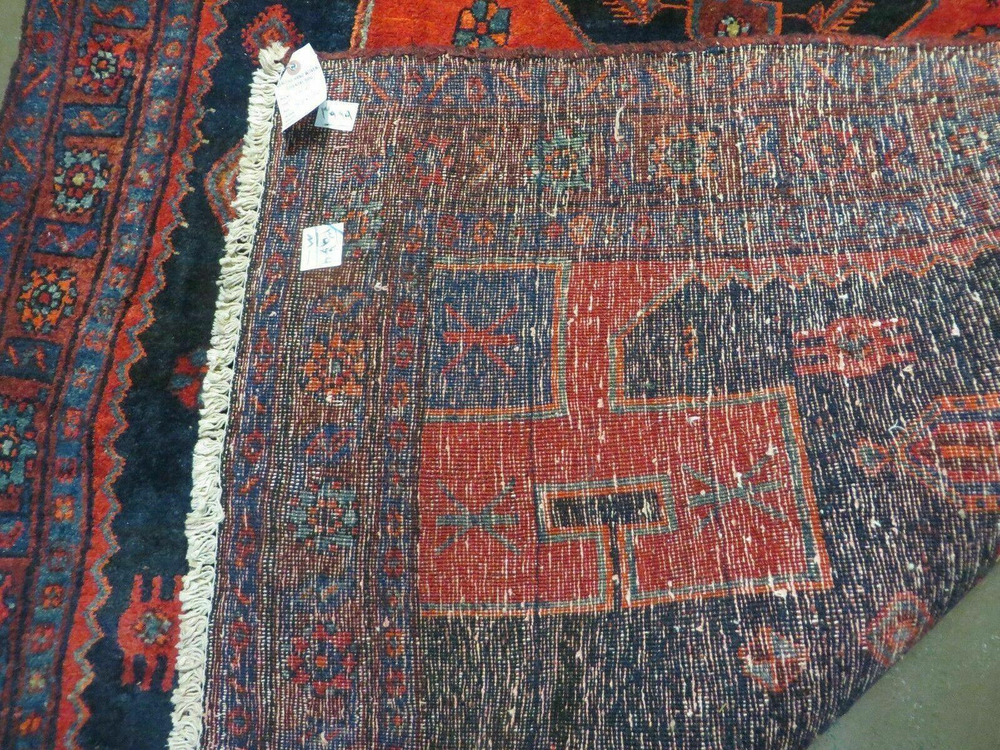 4' 6" X 8' 2" Antique Handmade India Tribal Geometric Wool Rug Red Blue # 129