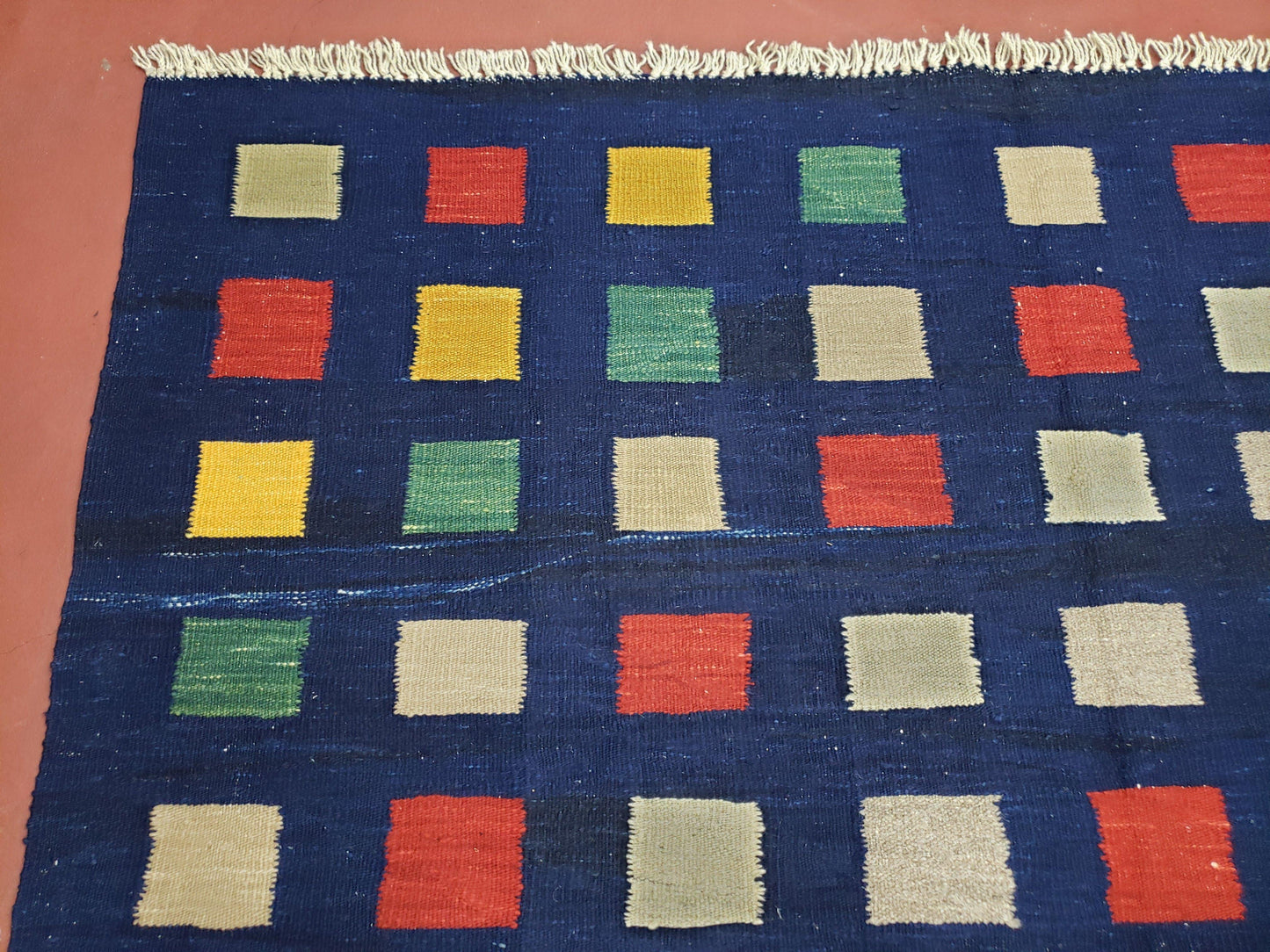 Turkish Kilim Rug 5x7 - 6x8, Checkerboard Kilim Carpet, Area Rug, New Playroom Rug, Colorful Multicolor Rug for Nursery Room, Dark Blue Red