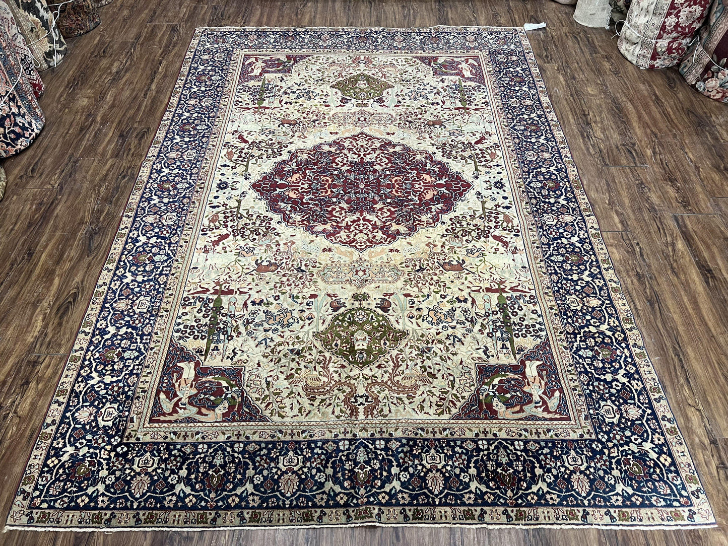Rare Antique Indian Agra Rug, Early 20th Century Indian Carpet, Animal and Angel Motifs, Hunting Scene, Collectible Oriental Carpet, Wow