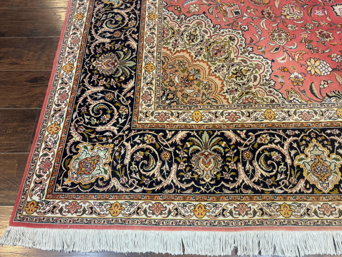 Persian Tabriz Rug 10x13 – Floral Medallion & Birds, Wool & Silk, 330 KPSI