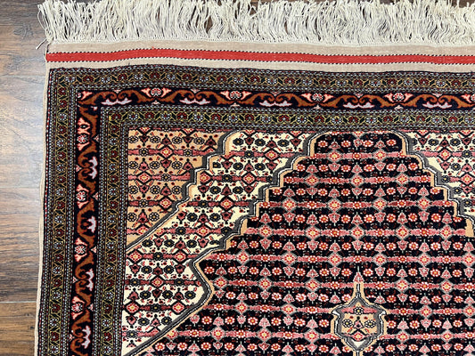 Afghan Rug 4x5, Wool with Silk Highlights, Very Fine Hand Knotted Vintage Oriental Carpet, Herati Pattern, Persian Rug, Bidjar Rug, 400 KPSI