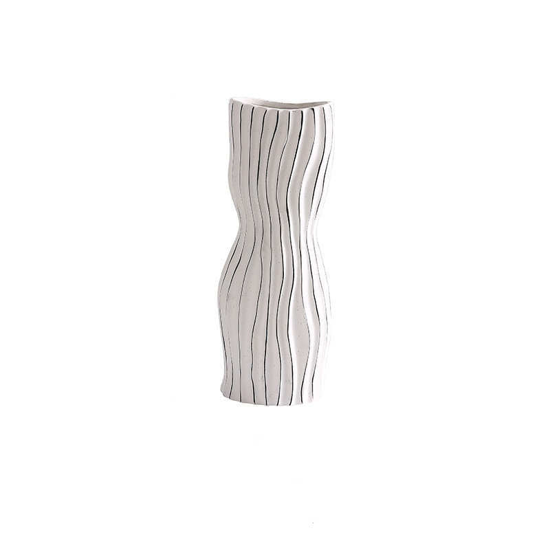 Nordic Creative Hand-painted Vase Ceramic Black And White Vertical Pattern Flower
