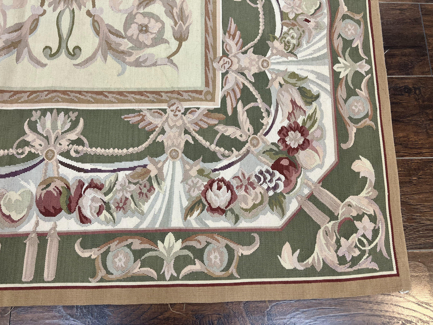 Aubusson Rug 5x8, Wool Handmade Vintage Carpet, Angel Motifs, Flatweave Rug 5 x 8, Medium Sized, European Design