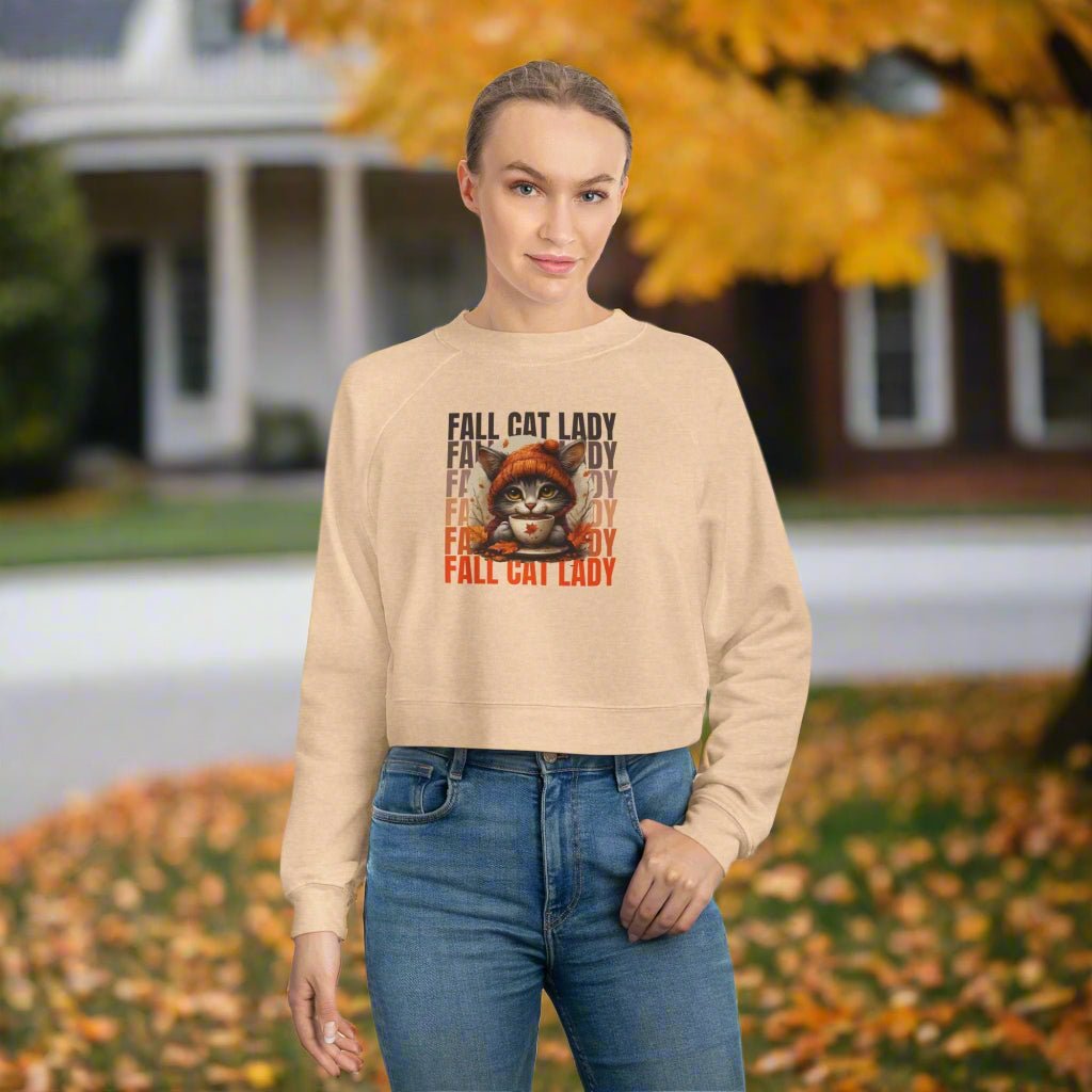 Fall Cat Lady Cropped Pullover Sweatshirt for Cozy Autumn Vibes