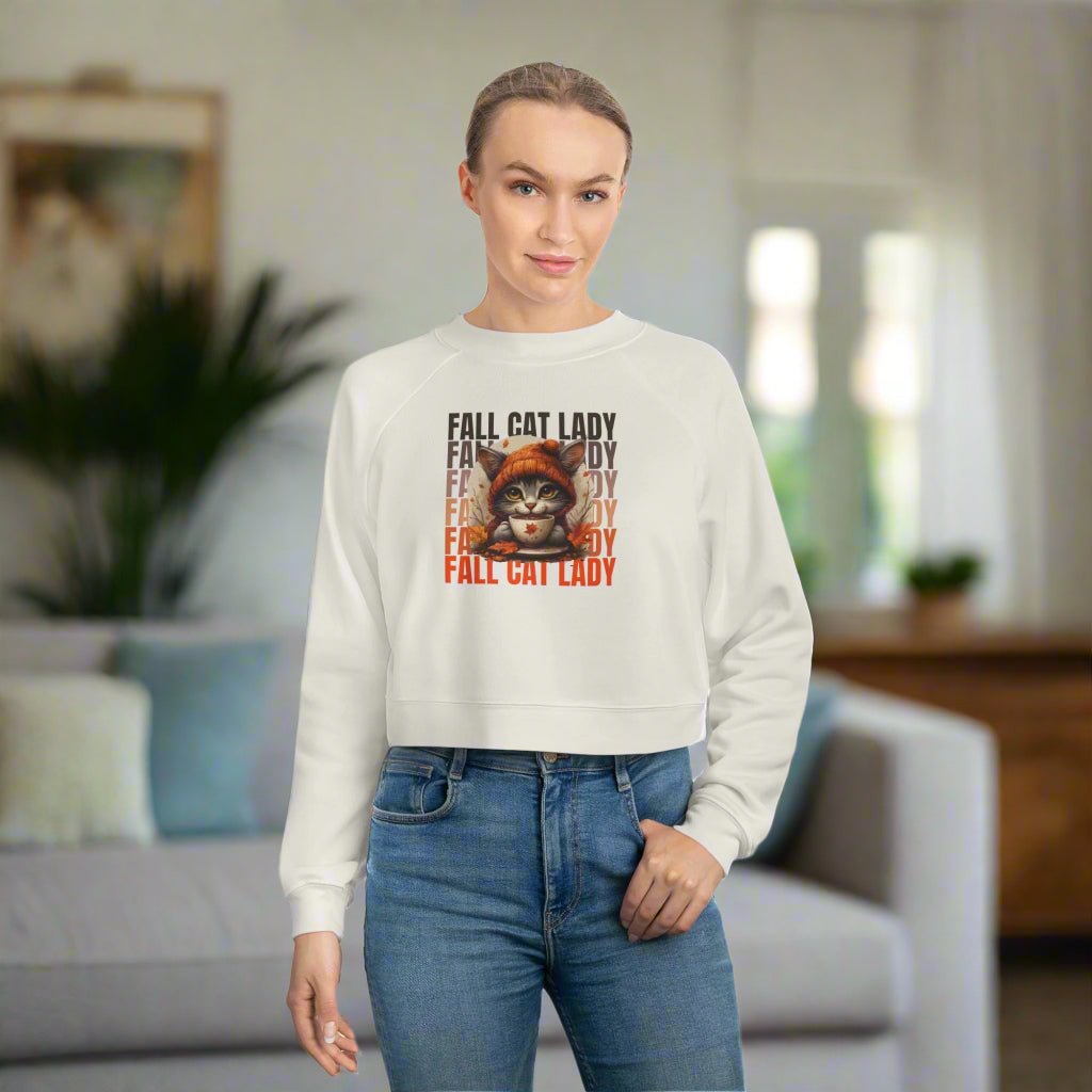 Fall Cat Lady Cropped Pullover Sweatshirt for Cozy Autumn Vibes