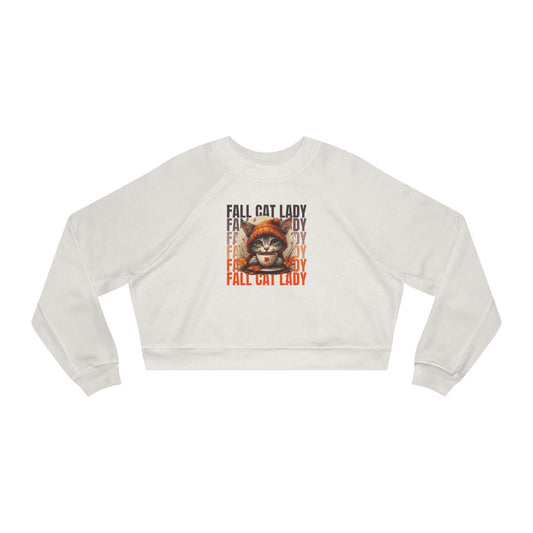 Fall Cat Lady Cropped Pullover Sweatshirt for Cozy Autumn Vibes