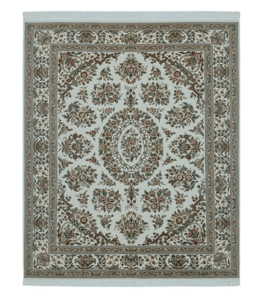 8' X 10' Handmade Chinese Floral Oriental Wool Silk Accent Rug Ivory Organic