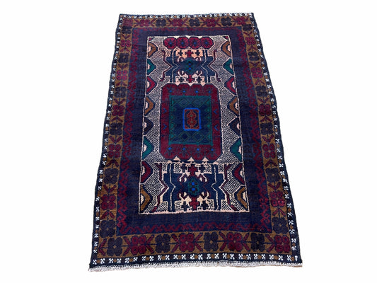 3 X 5 Vintage Handmade Tribal Wool Rug Balouchi Rug Afghan Rug Red Beige Nice
