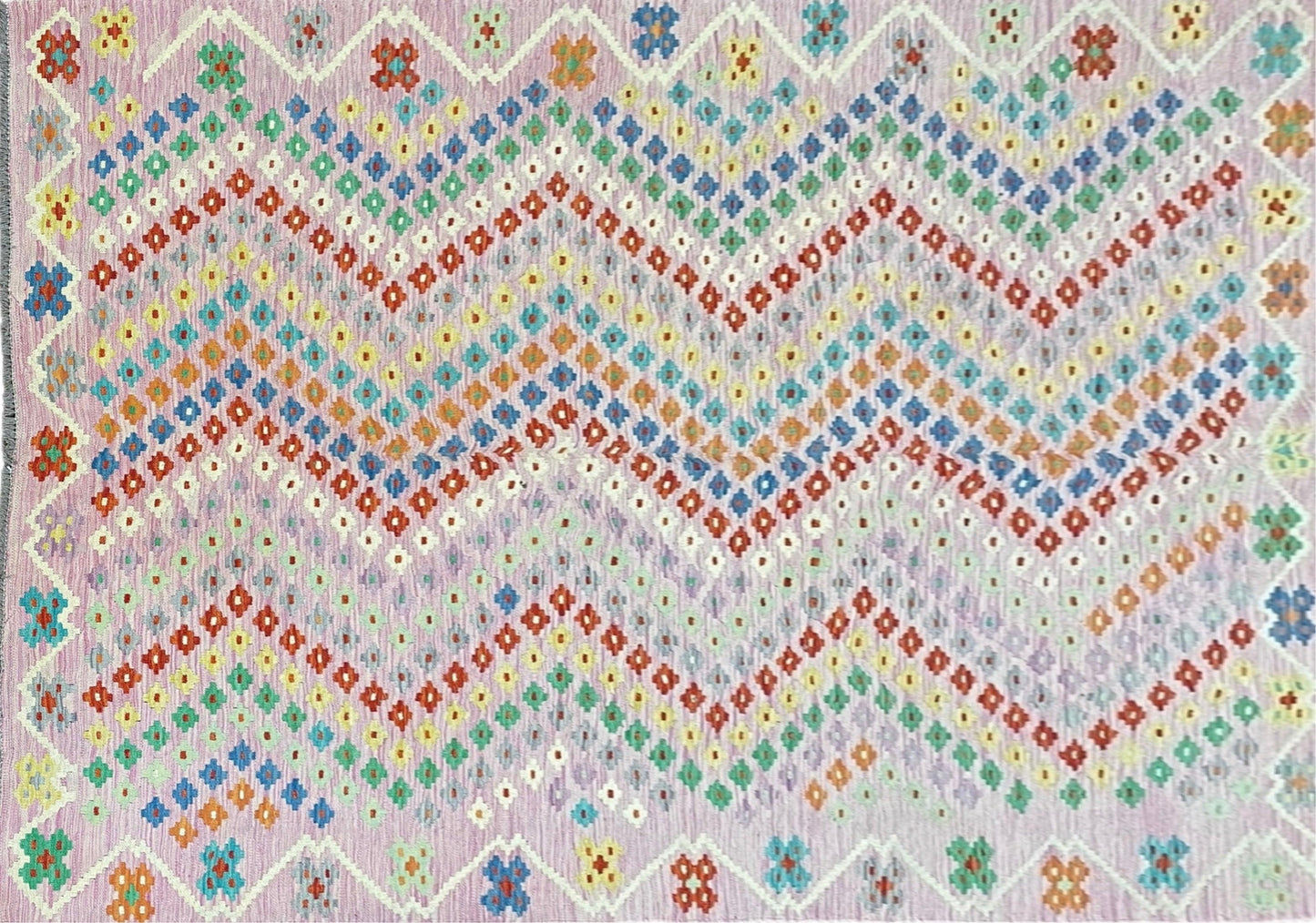 Pink Kilim Rug 6x8 Colorful Turkish Kilim Rug 6 x 8 Flat Weave Kilim Playful Kilim Multicolor Anatolian Chobi New Kilim
