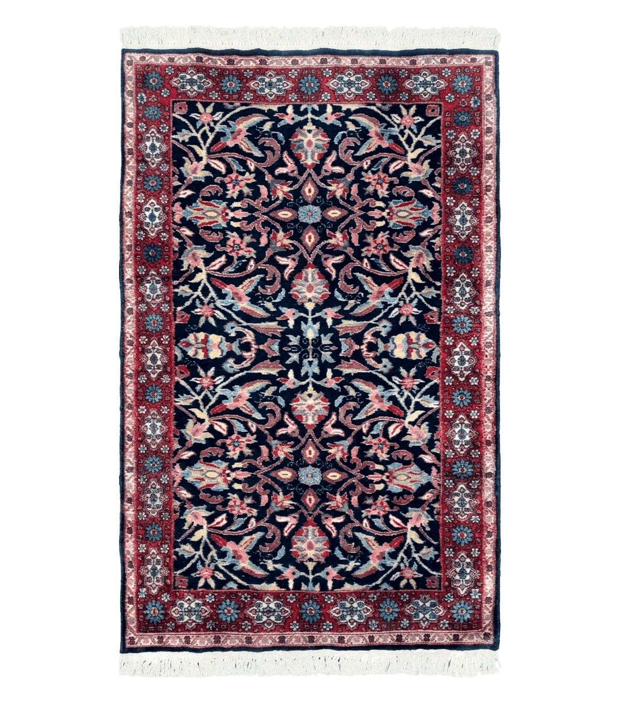 Antique Persian Sarouk Rug 3x5, Navy Blue, Allover Pattern, Hand Knotted