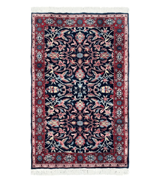 Antique Persian Sarouk Rug 3x5, Navy Blue, Allover Pattern, Hand Knotted