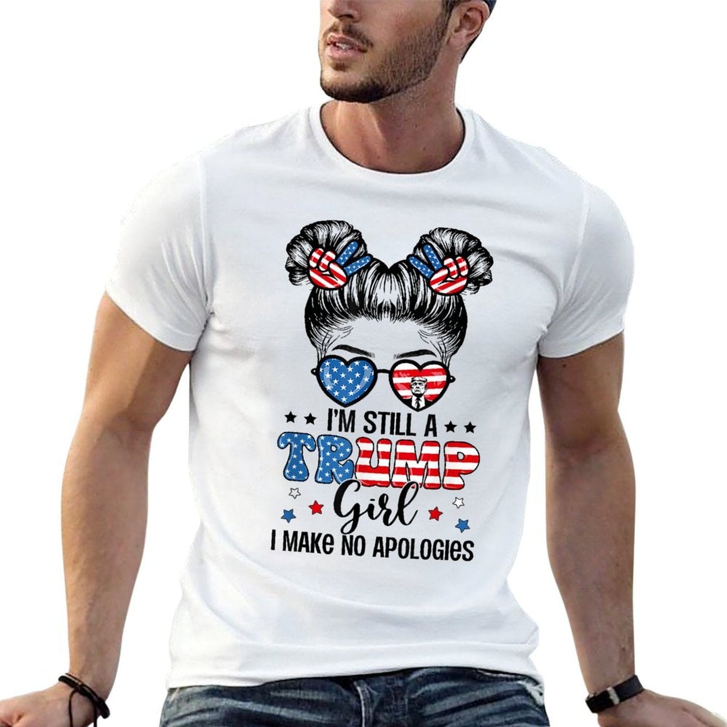 All American Trump Girl 4th Of July Messy Bun No Apologies  Moisture-wicking T-Shirt