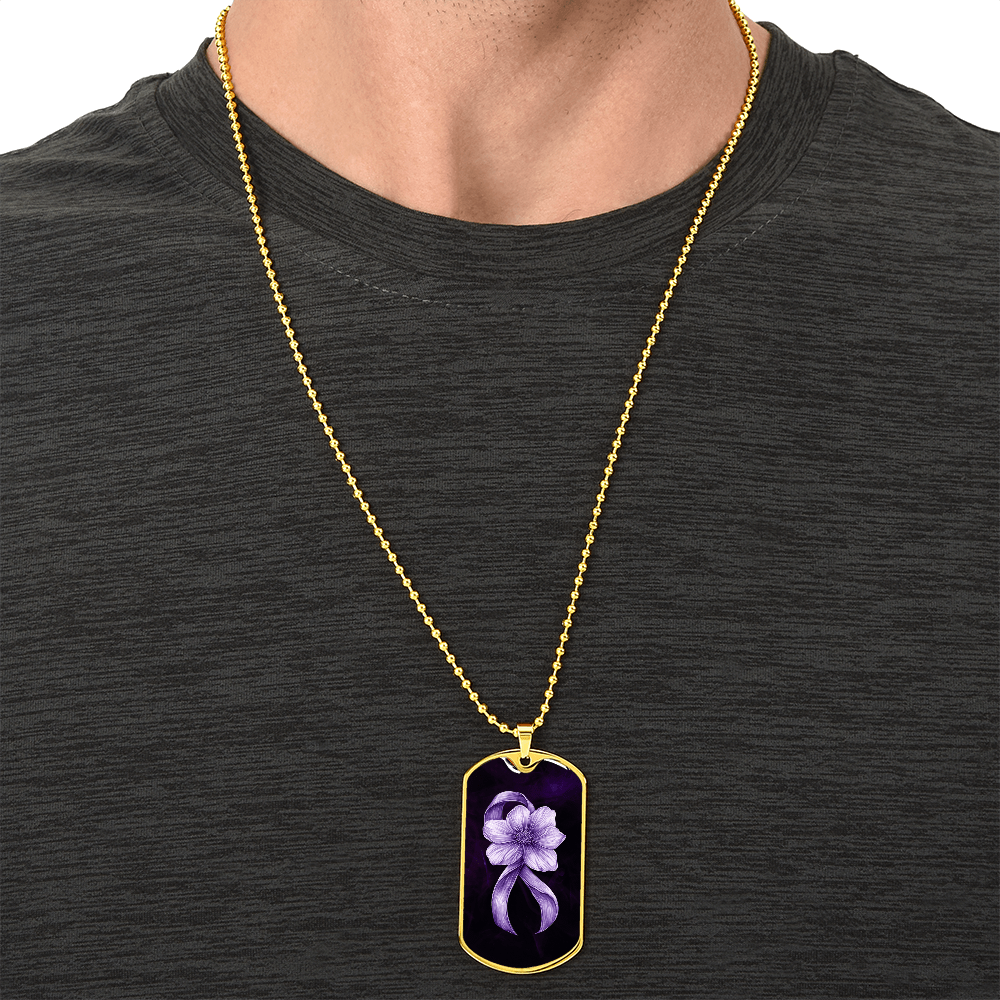 Flowery Purple Ribbon Awareness Necklace