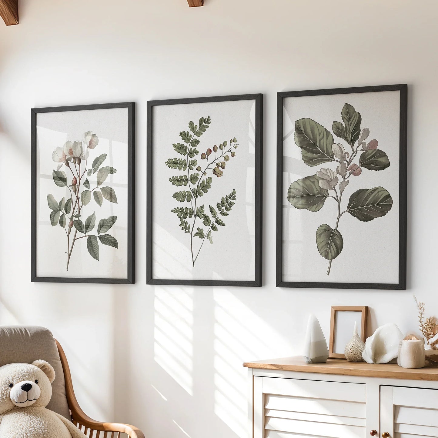 Minimalist Lithographic Plants Prints. 3 Piece Botanical Art