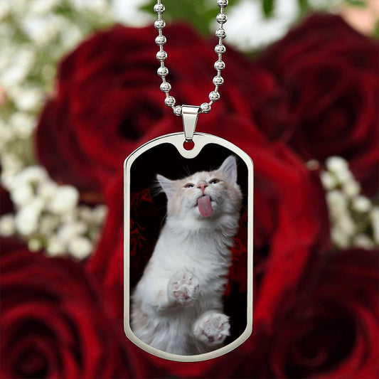 Fuzzy Kitty Dog Tag Necklace – Silly Fluffy Cat Pendant