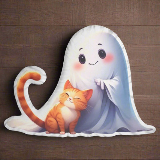 Ghost & Cat Pillow — Friendly Haunt, Cozy Company